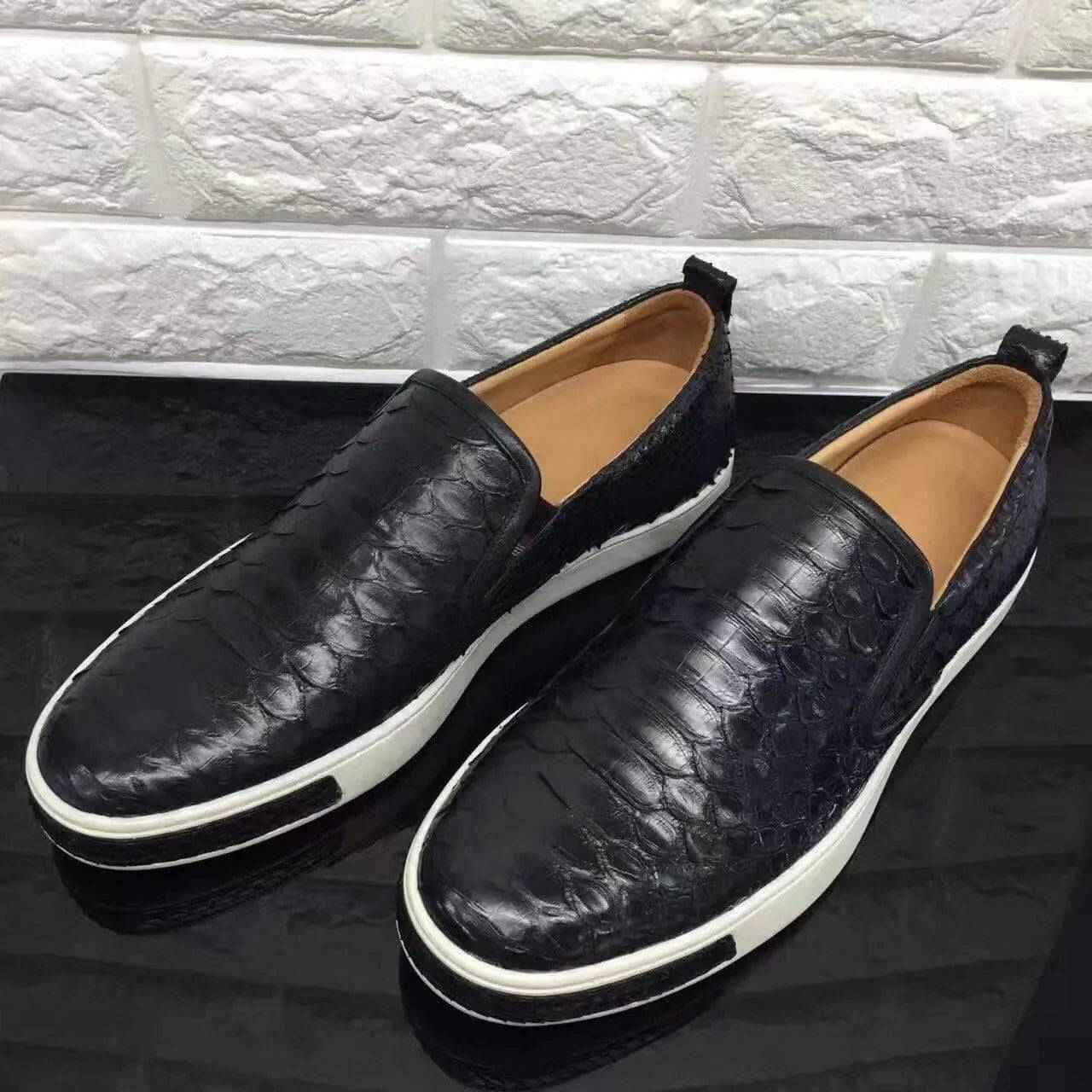 Rossie Viren men's casual slip-on shoes with crocodile and python leather, featuring a roller-boat sneaker design.