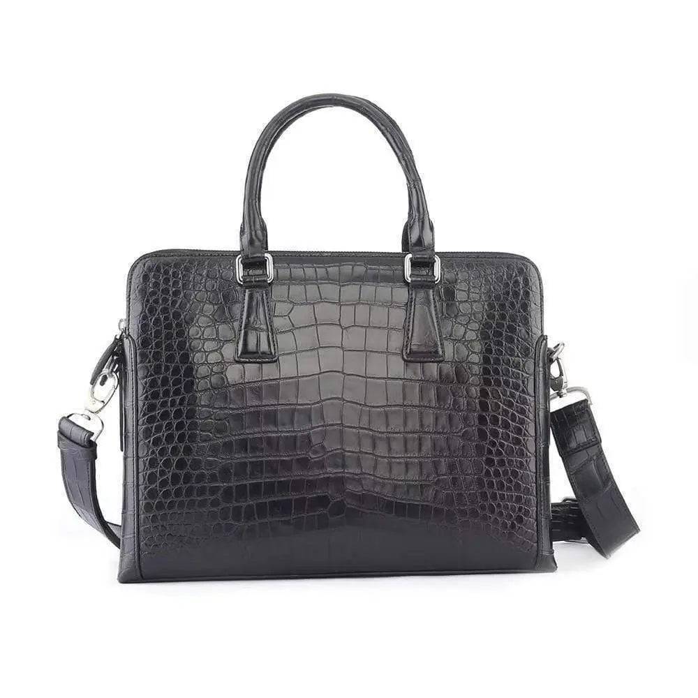 Men's crocodile leather laptop bag briefcase by Rossie Viren, featuring a sleek, professional handbag with sturdy handles and textured leather.