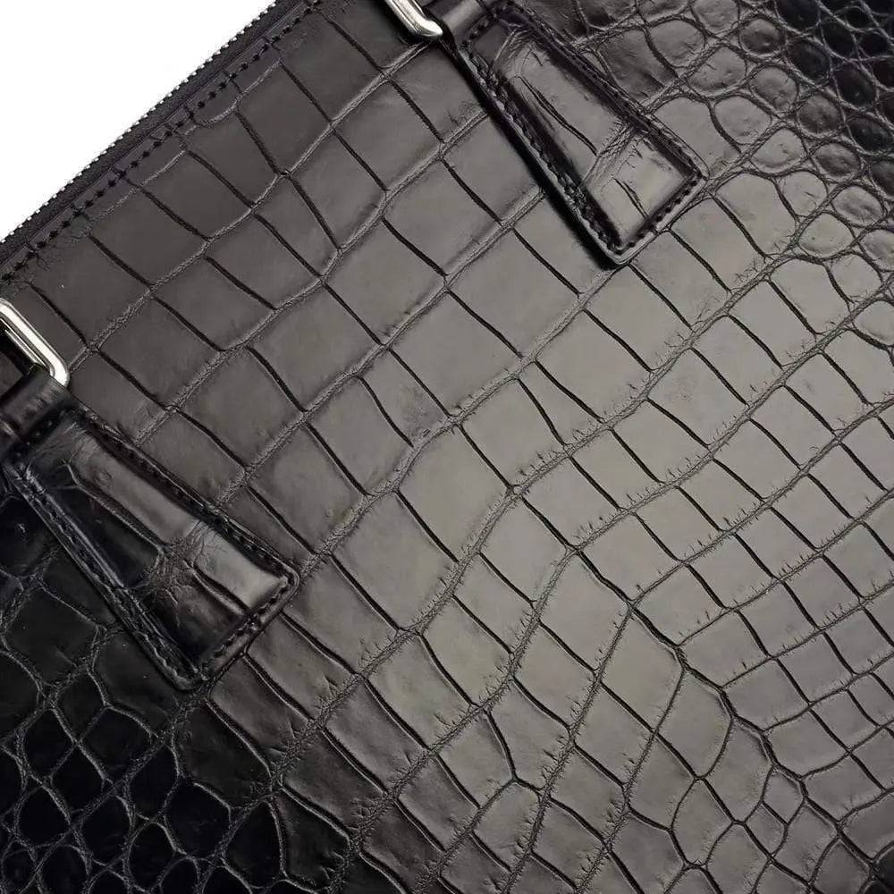 Men's crocodile leather laptop bag briefcase by Rossie Viren, featuring a sleek handbag design with sturdy handles and textured finish.