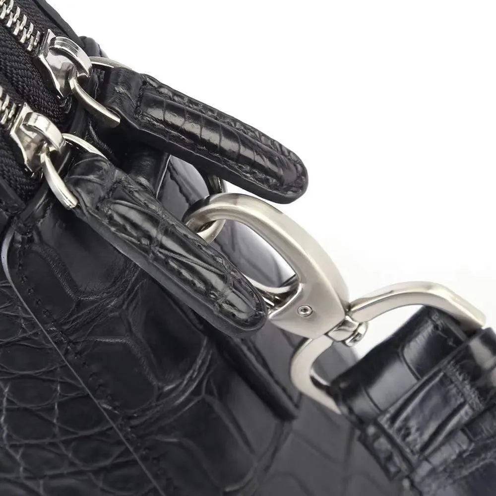 Men's crocodile leather laptop bag briefcase by Rossie Viren featuring a sleek, structured handbag with sturdy handles and elegant design.