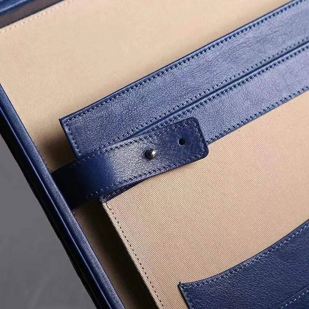 Men's black crocodile bone leather attache case by Rossie Viren, large professional travel and business handbag with sturdy handle.