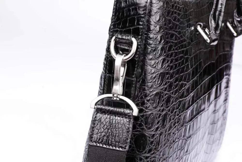Men's Crocodile Leather  Black Top Handle Cross body Tote Bags