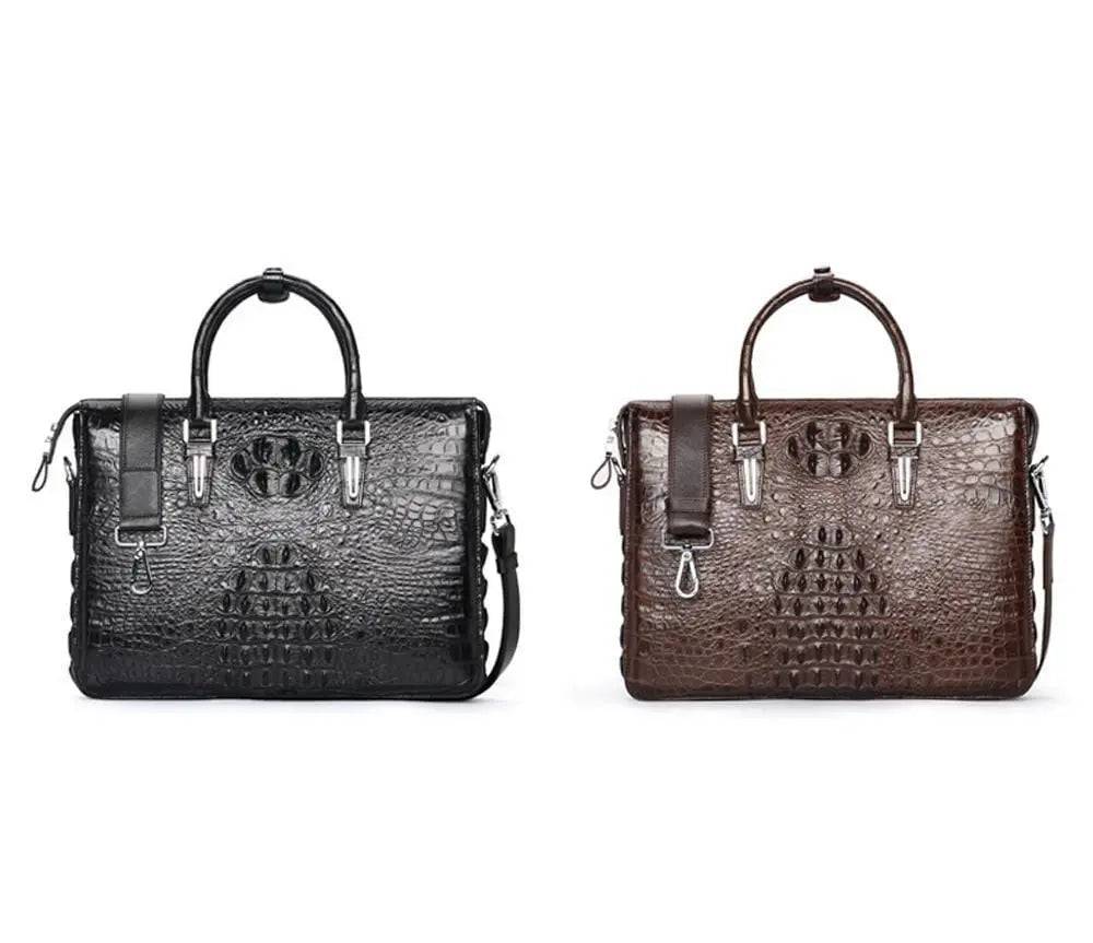 Men's crocodile leather briefcase by Rossie Viren, business bag with compartments for laptop and documents.