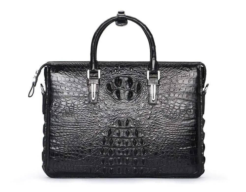 Men's crocodile leather briefcase by Rossie Viren featuring a sleek business bag design with handles and a professional look.