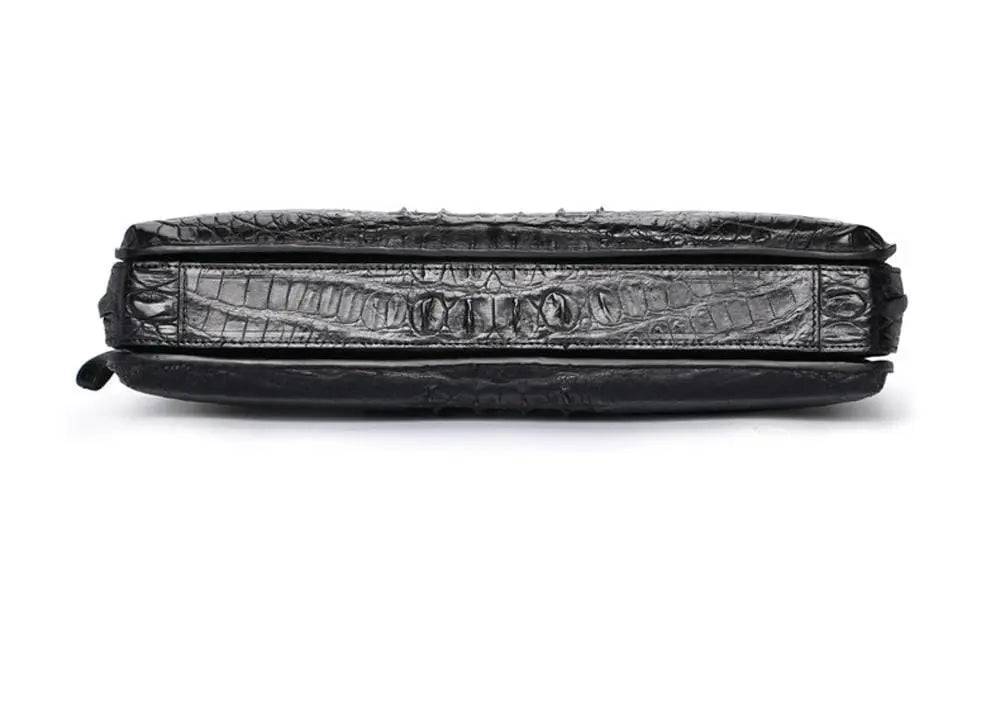 Men's crocodile leather briefcase by Rossie Viren, business bag with handles, designed for laptops and computer storage.