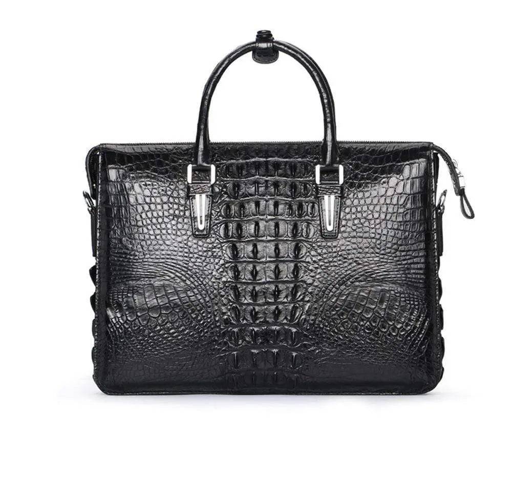 Men's crocodile leather briefcase by Rossie Viren, business bag with compartments for laptops and documents, stylish and professional.