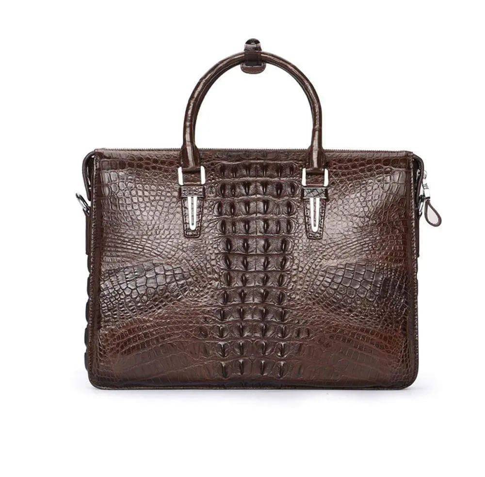 Men's crocodile leather briefcase by Rossie Viren, business bag with compartments for laptops and documents, stylish and professional.