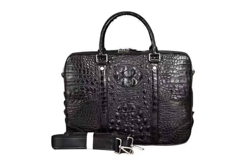 Men's crocodile leather briefcase by Rossie Viren, featuring a professional messenger bag design with handles and sleek finish.
