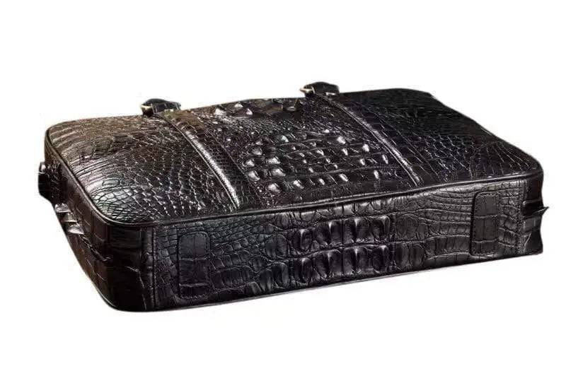 Men's crocodile leather briefcase by Rossie Viren, stylish messenger bag with handles and a sleek, professional design.
