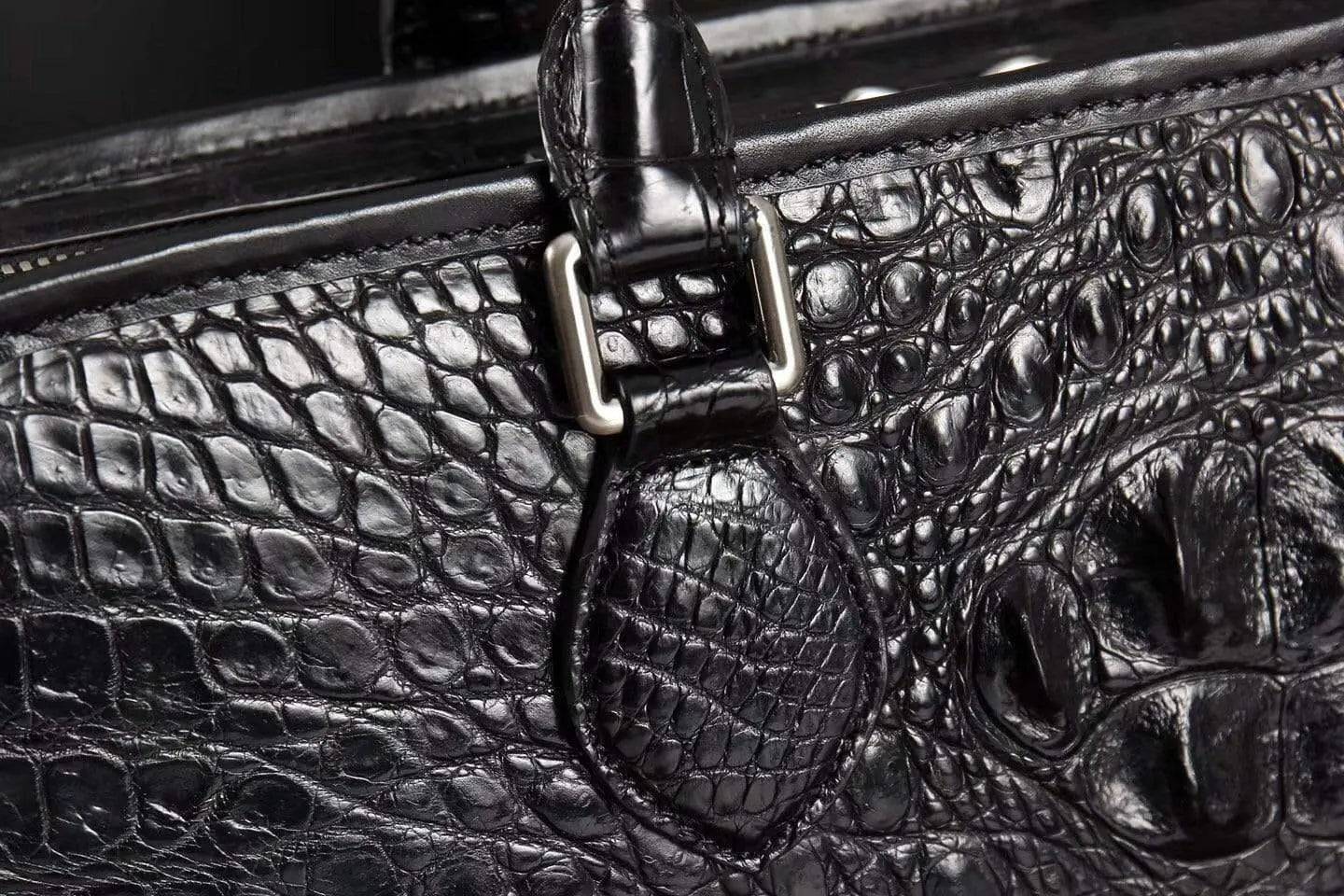 Men's crocodile leather briefcase with top handle, Rossie Viren handbag featuring a sleek, textured crocodile pattern and sturdy design.