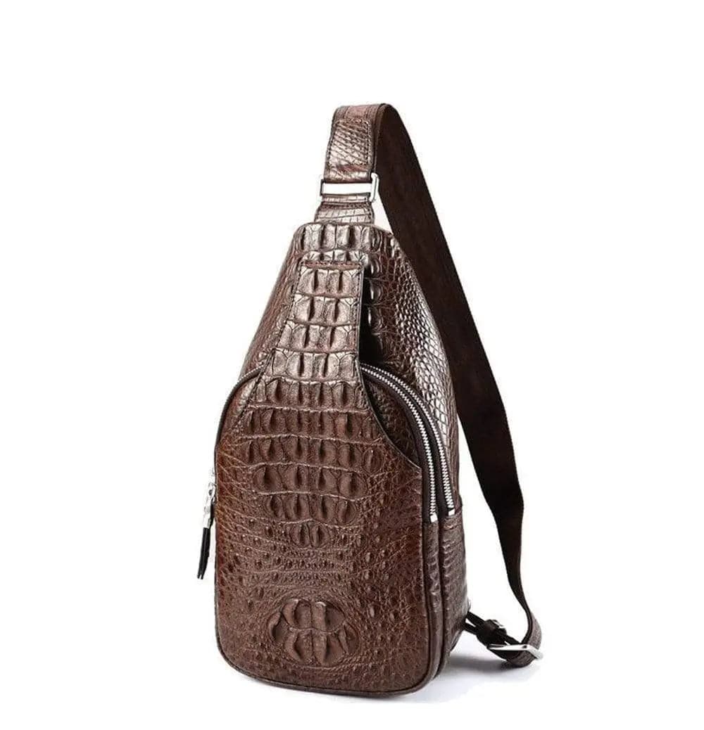 Men's Crocodile Leather Chest Sling  Cross Body Day Packs
