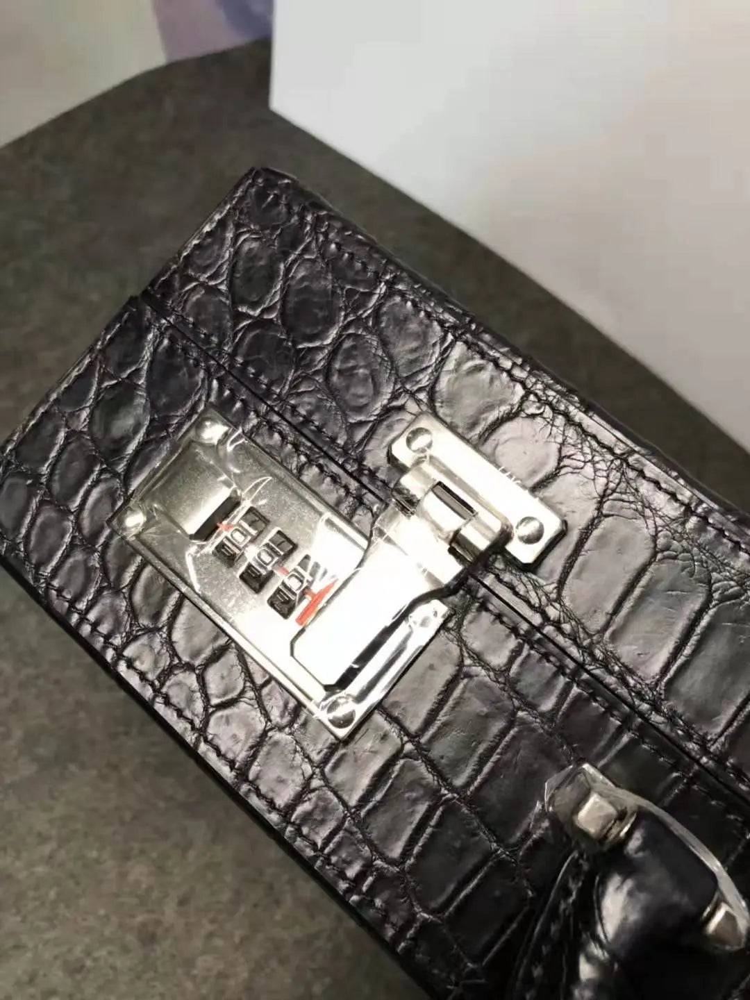 Men's Crocodile Leather Large Black Business Professional Attache Travel Case