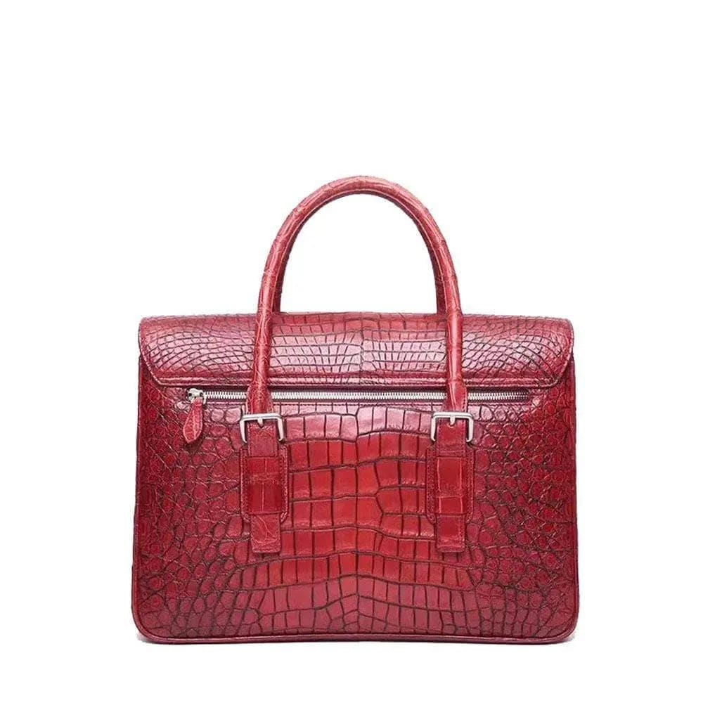 Men's genuine crocodile leather flapover briefcase by Rossie Viren, featuring a sleek and sophisticated handbag design with sturdy handle