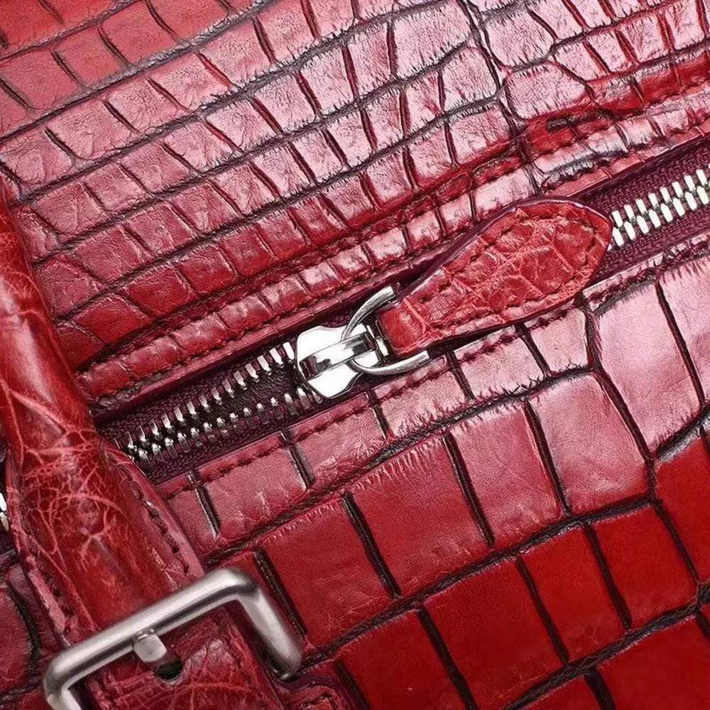Men's genuine crocodile leather flapover briefcase by Rossie Viren, featuring a sleek and structured handbag with a flap closure.