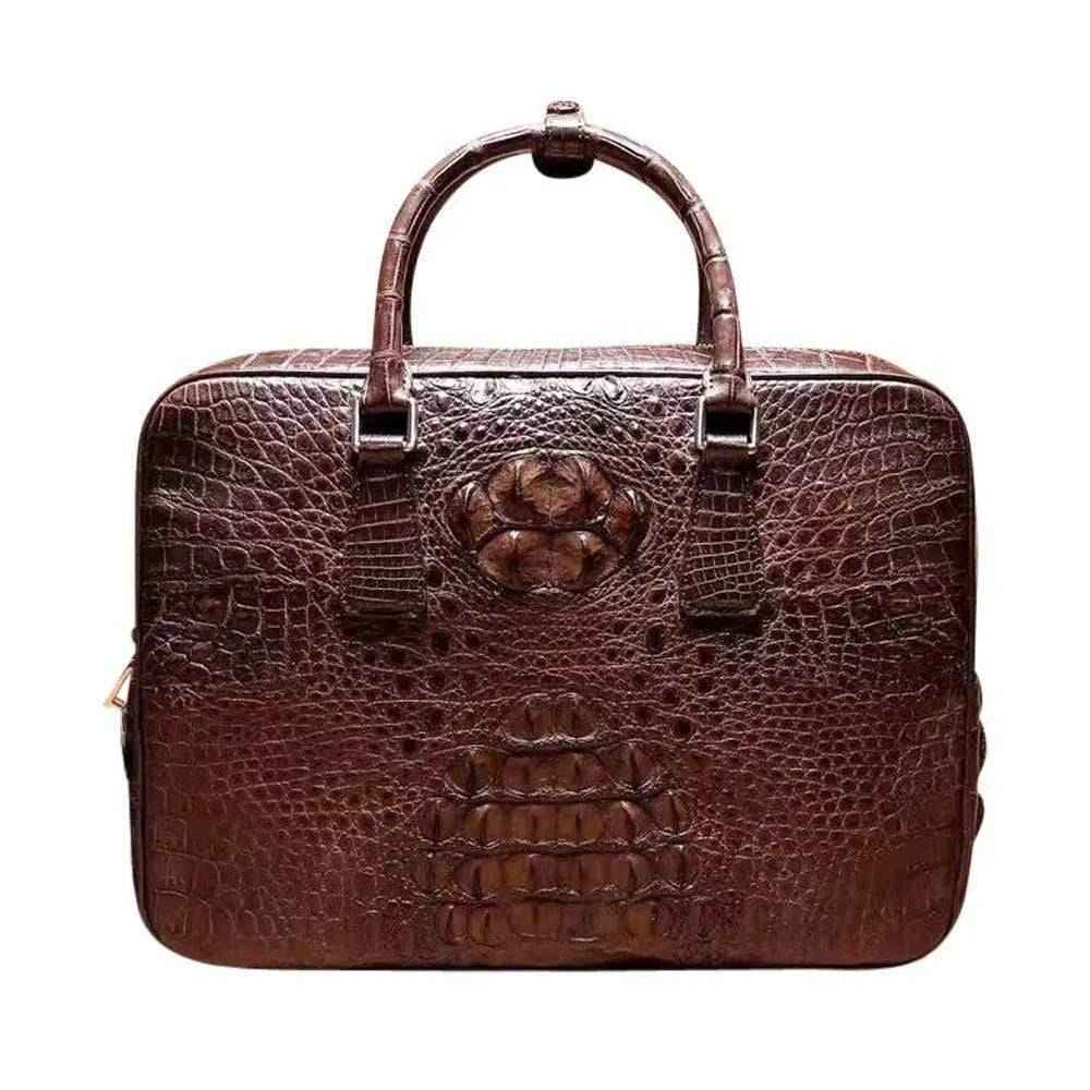 Men's genuine crocodile skin leather business briefcase bag with passcode lock, designed for laptops and professional use.