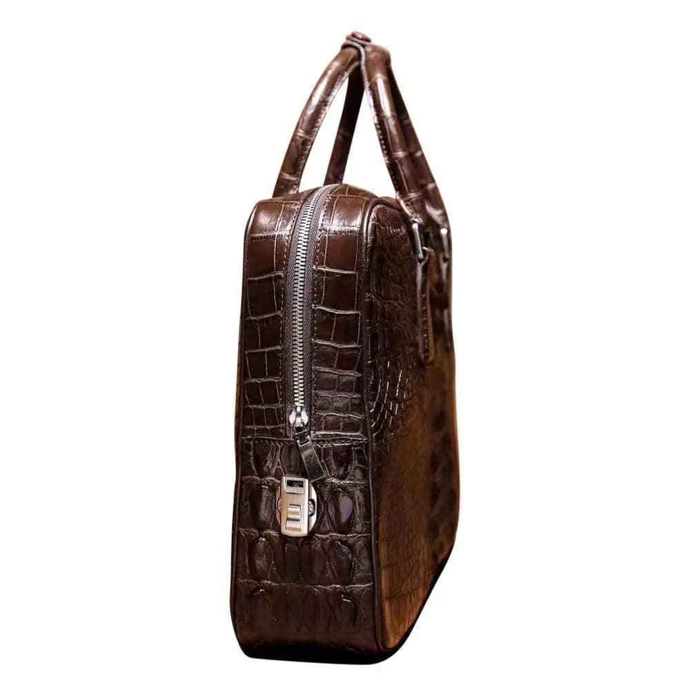 Men's genuine crocodile leather business briefcase from Rossie Viren, with passcode lock and laptop compartment, stylish and secure.