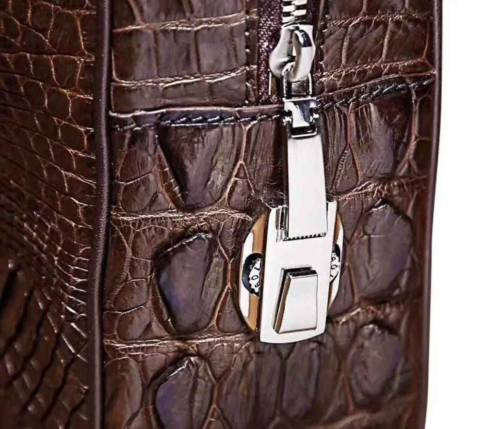 Men's genuine crocodile leather business briefcase bag by Rossie Viren with passcode lock and laptop compartment.