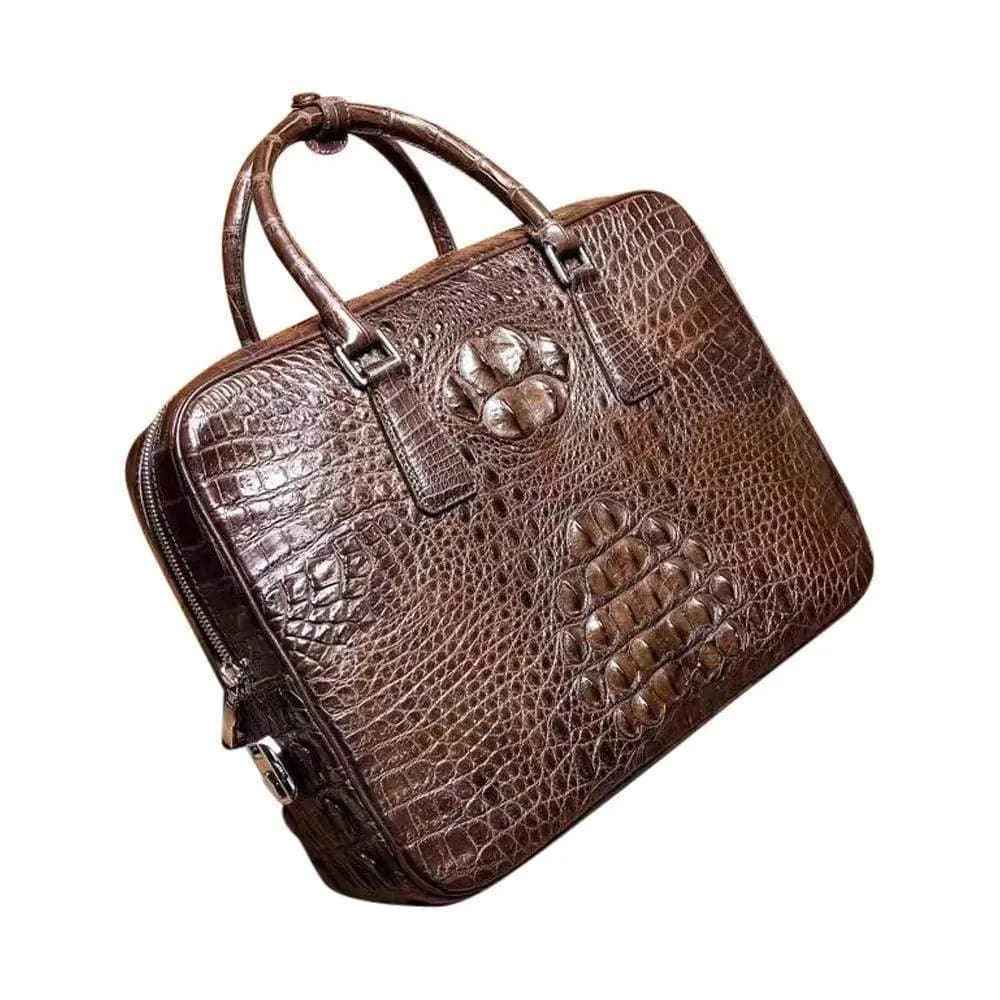 Men's genuine crocodile leather business briefcase with passcode lock, Rossie Viren, stylish laptop and business bag.