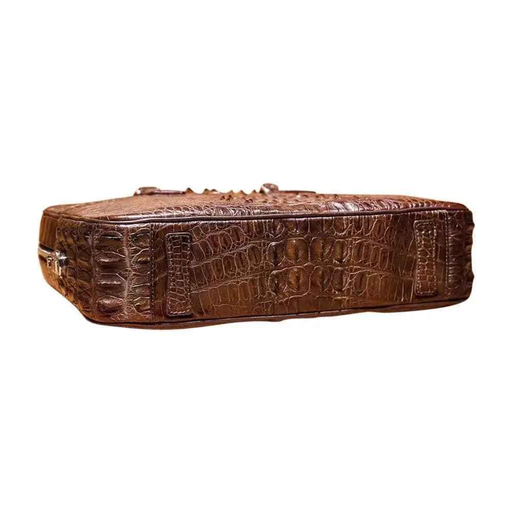 Men's genuine crocodile skin leather business briefcase by Rossie Viren with laptop compartment and passcode lock.