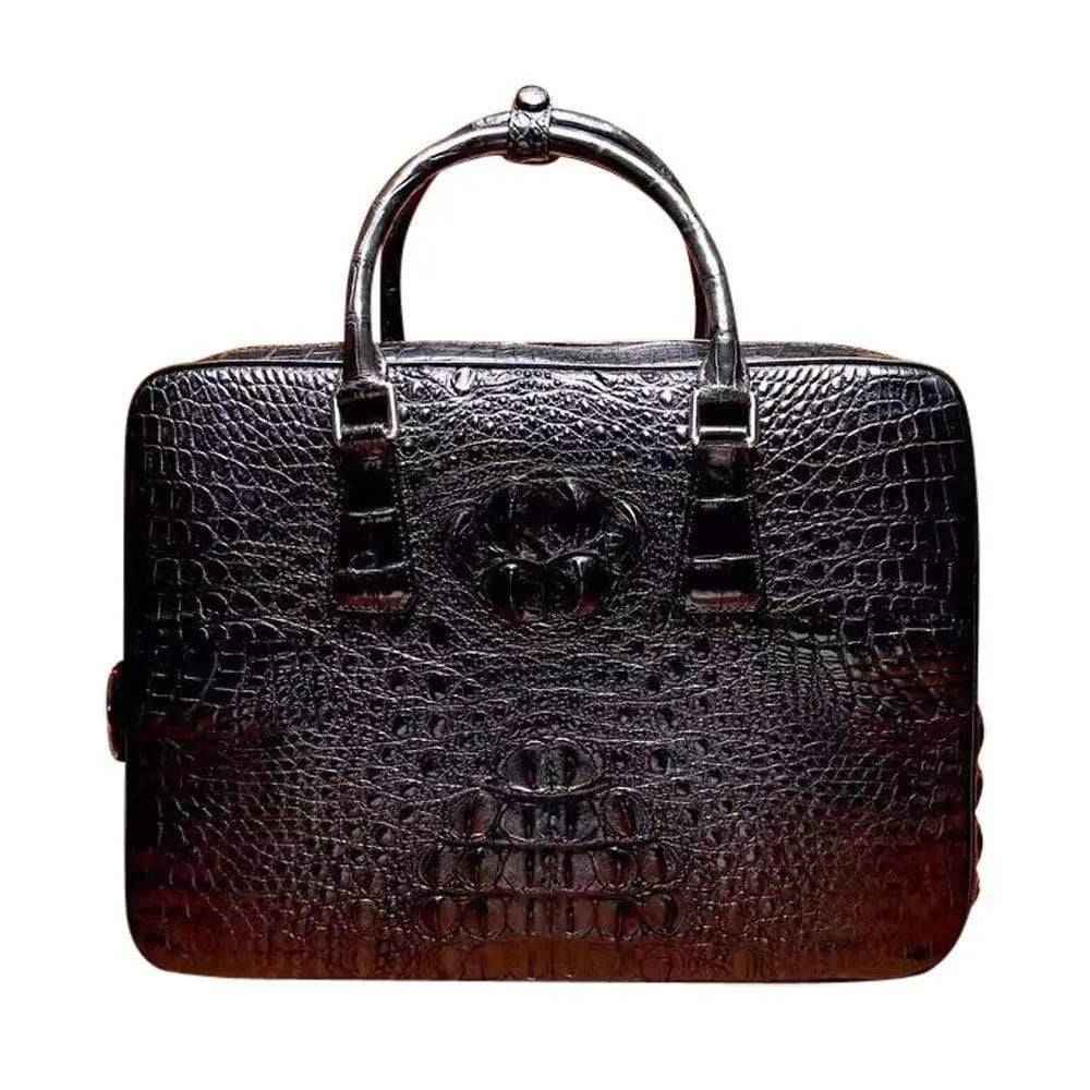 Men's genuine crocodile leather business briefcase by Rossie Viren with passcode lock, designed for laptops and professional use.