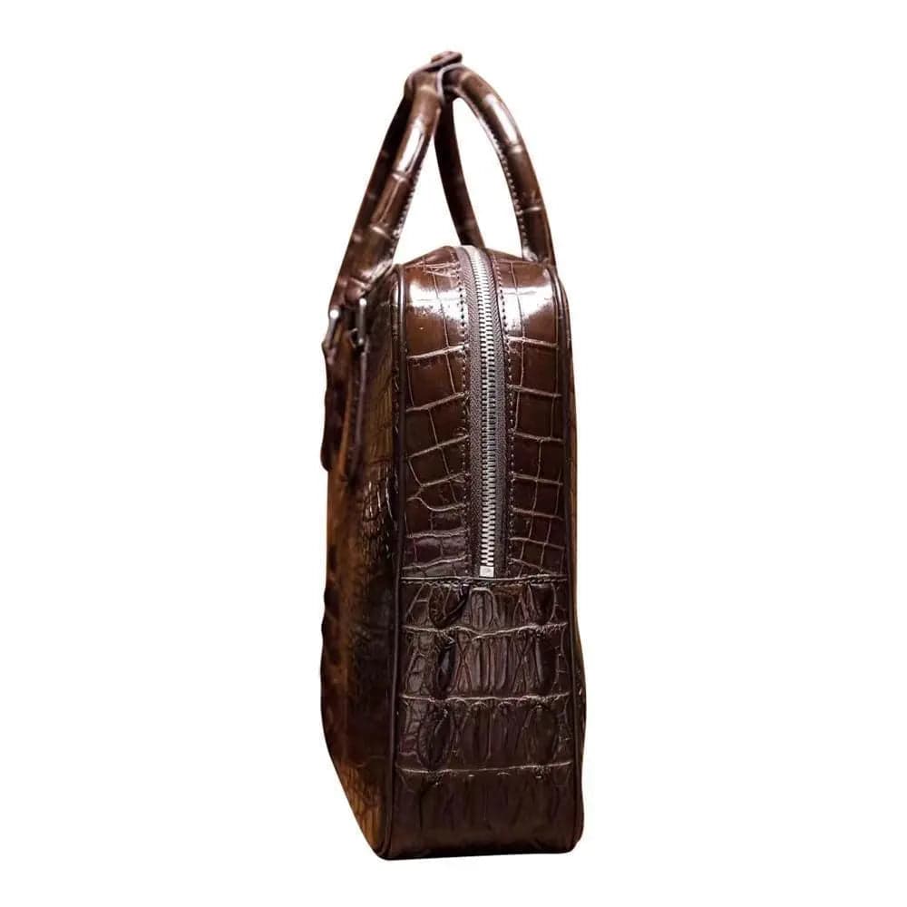 Men's genuine crocodile leather business briefcase bag with passcode lock, designed for laptops and professional use.