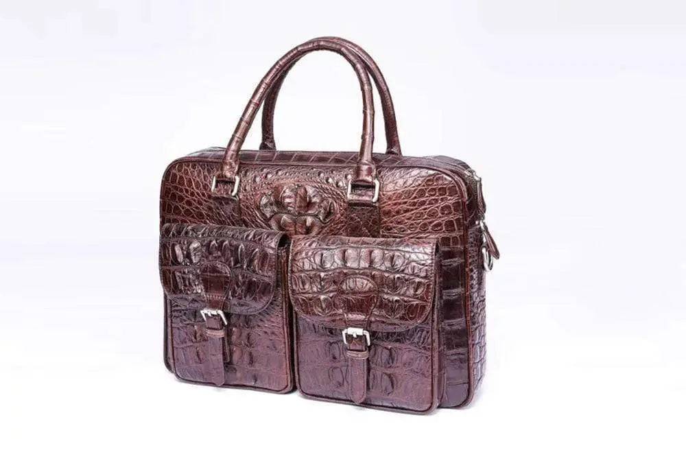 Men's Vintage Brown Postman Bag Genuine Crocodile Bone Leather