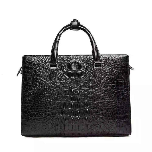 Mens Black Genuine Crocodile Bone Leather  Briefcase