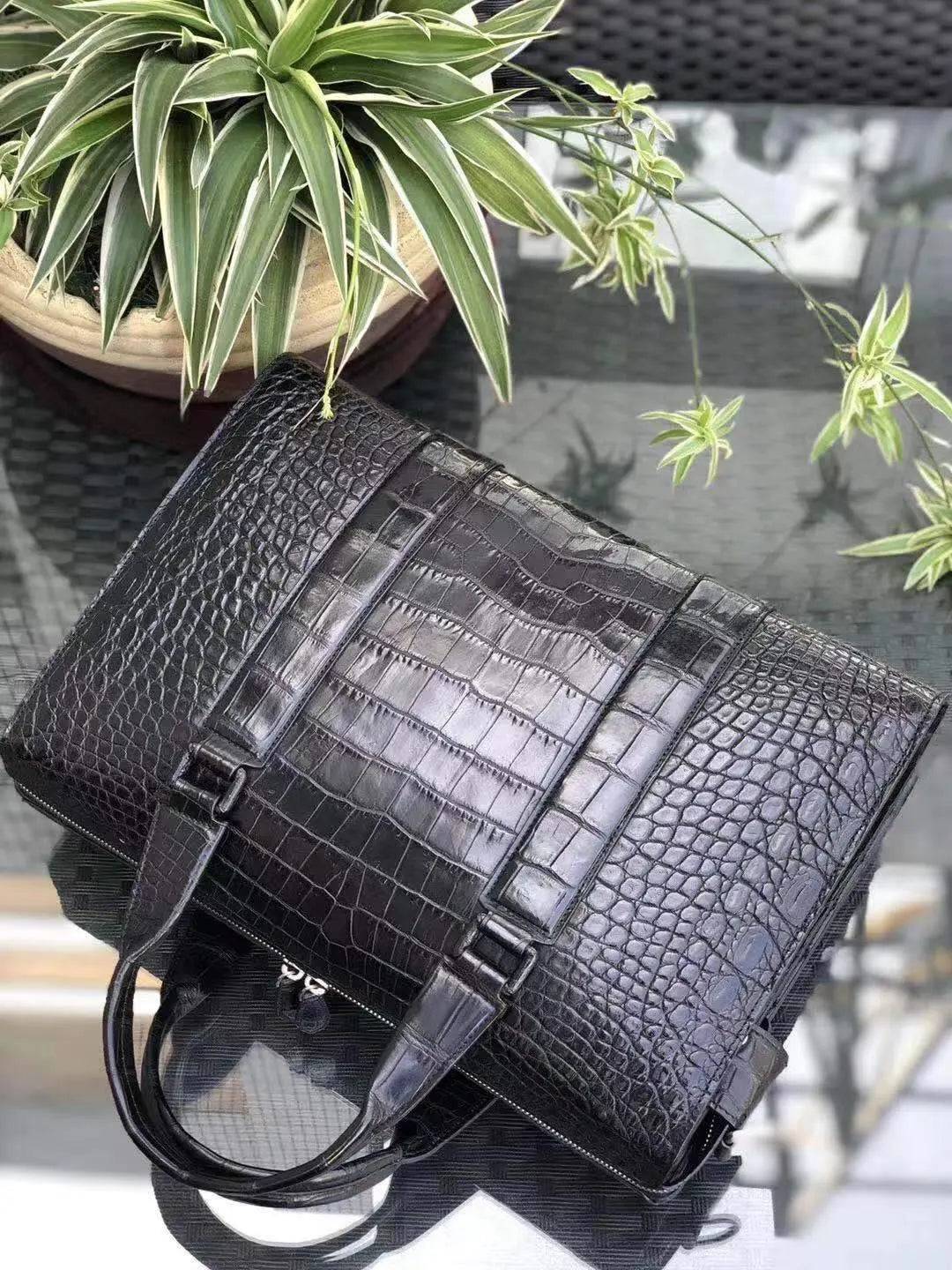 Rossie Viren men's crocodile leather doctor bag with handles, designed as a stylish laptop and computer handbag.