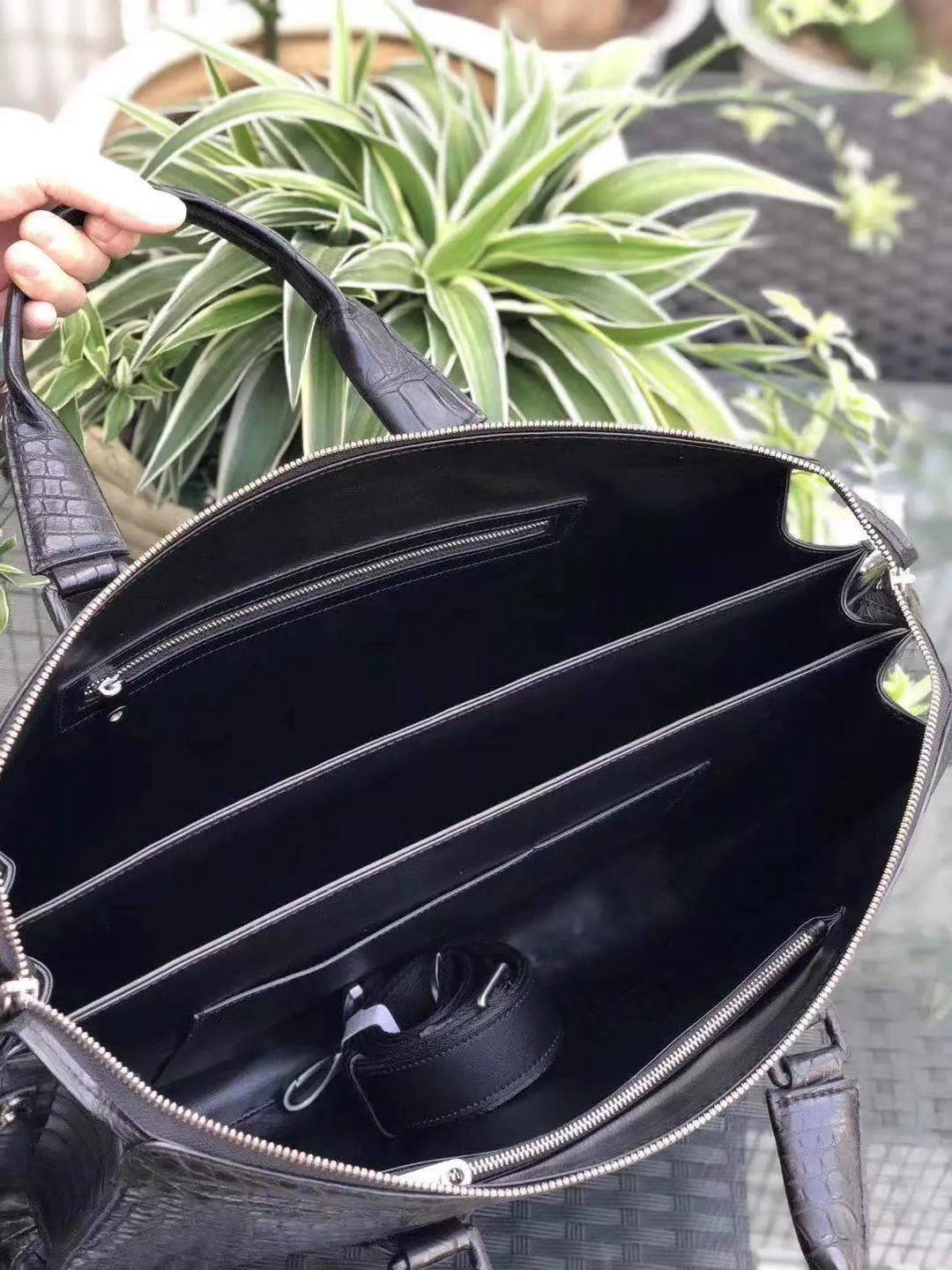Mens crocodile leather doctor bag handbag by Rossie Viren with a spacious design for laptops and essentials.