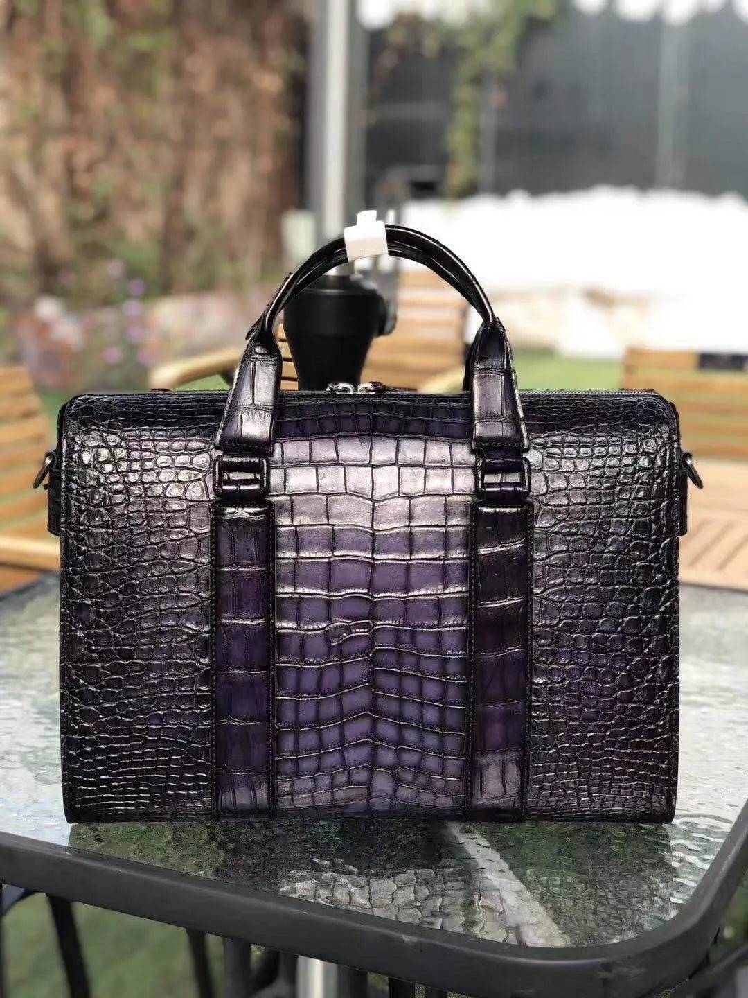 Mens crocodile leather doctor bag with handles, laptop compartment, and classic design by Rossie Viren