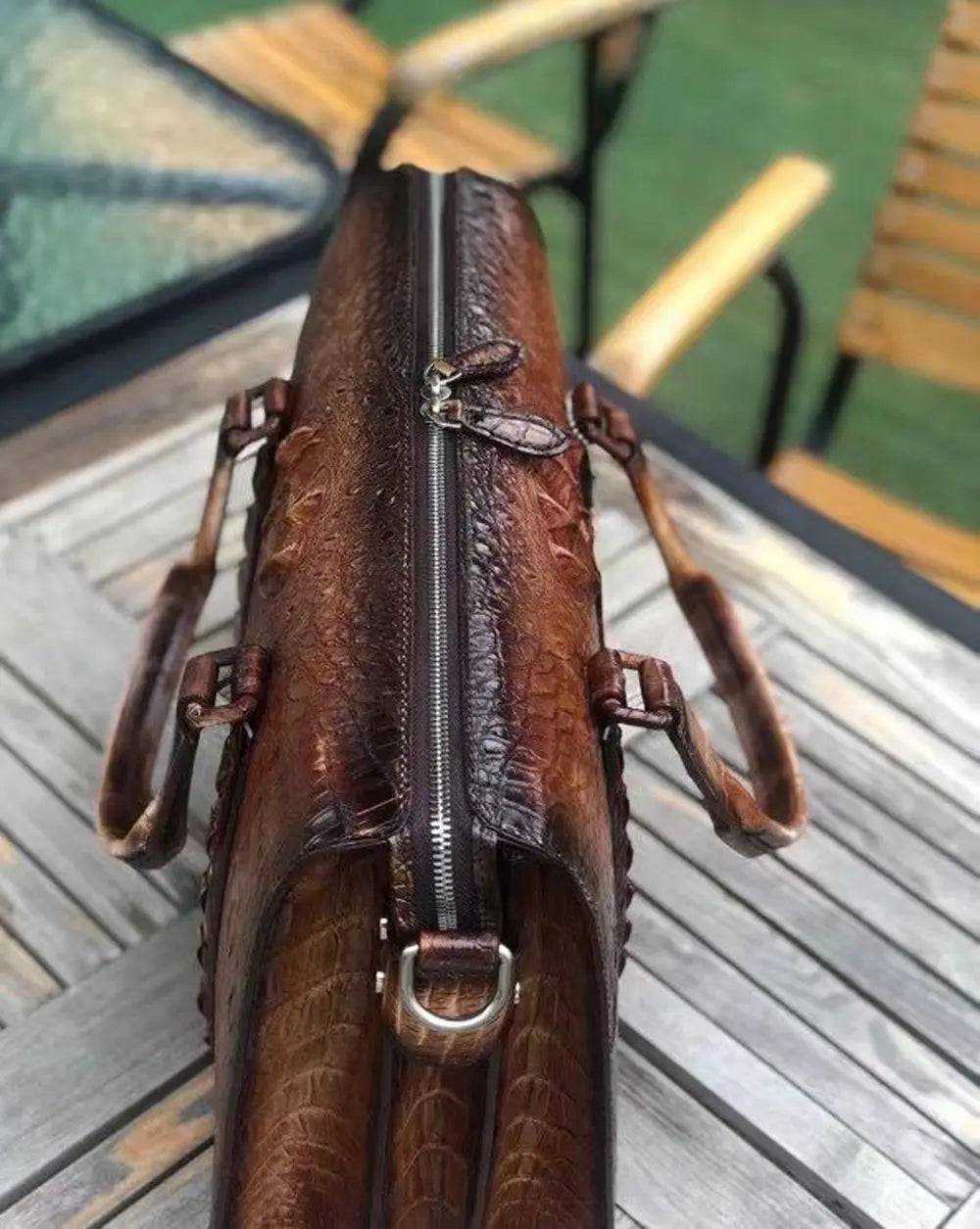 Rossie Viren men's crocodile leather doctor bag with handles, designed for laptops and professional use.