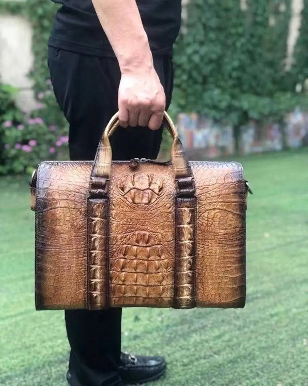 Rossie Viren men's crocodile leather doctor bag with handle and laptop compartment, stylish leather handbag for professionals