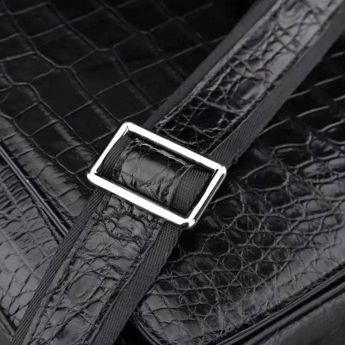 Men's crocodile leather messenger bag for laptop, featuring a crossbody design from Crocodile Leather Bags and Shoes.