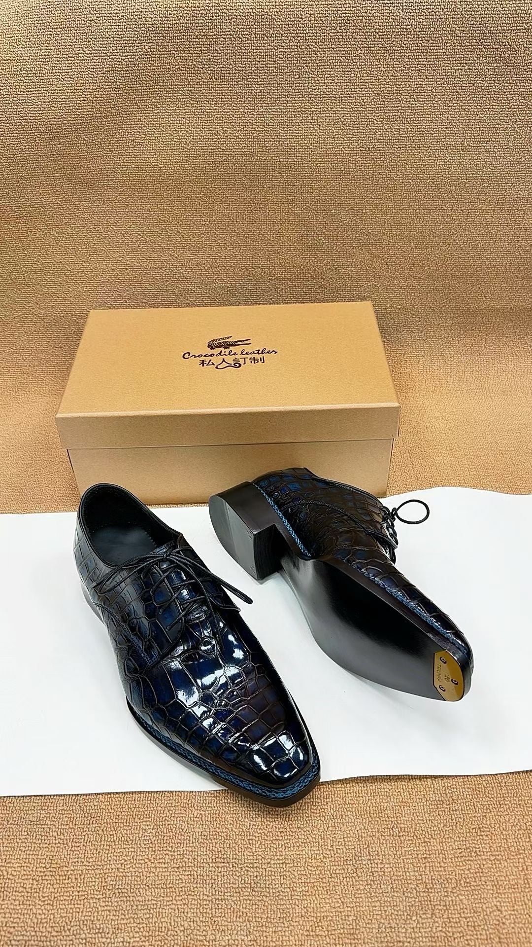 Crocodile Shoes,  Men's Norwegian Lace Up Dress Shoes Vintage Blue