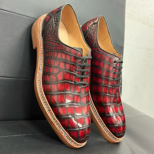 Crocodile Shoes, Men's Vintage Crocodile Leather Lace Up Business Shoes