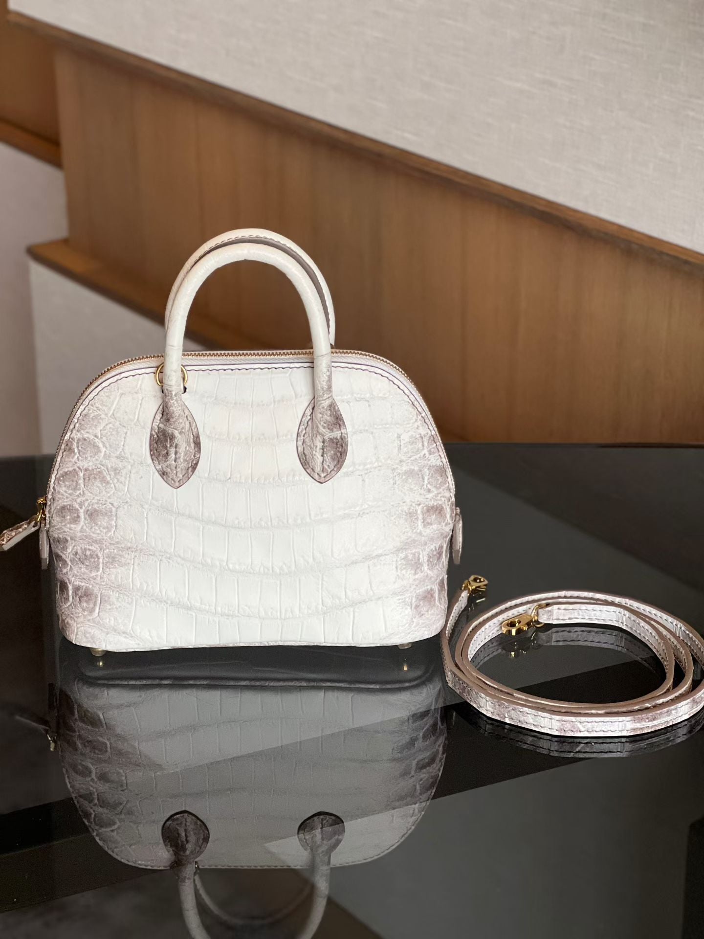 Womens Genuine Crocodile Skin Leather Cross Body Handle Bag Mini