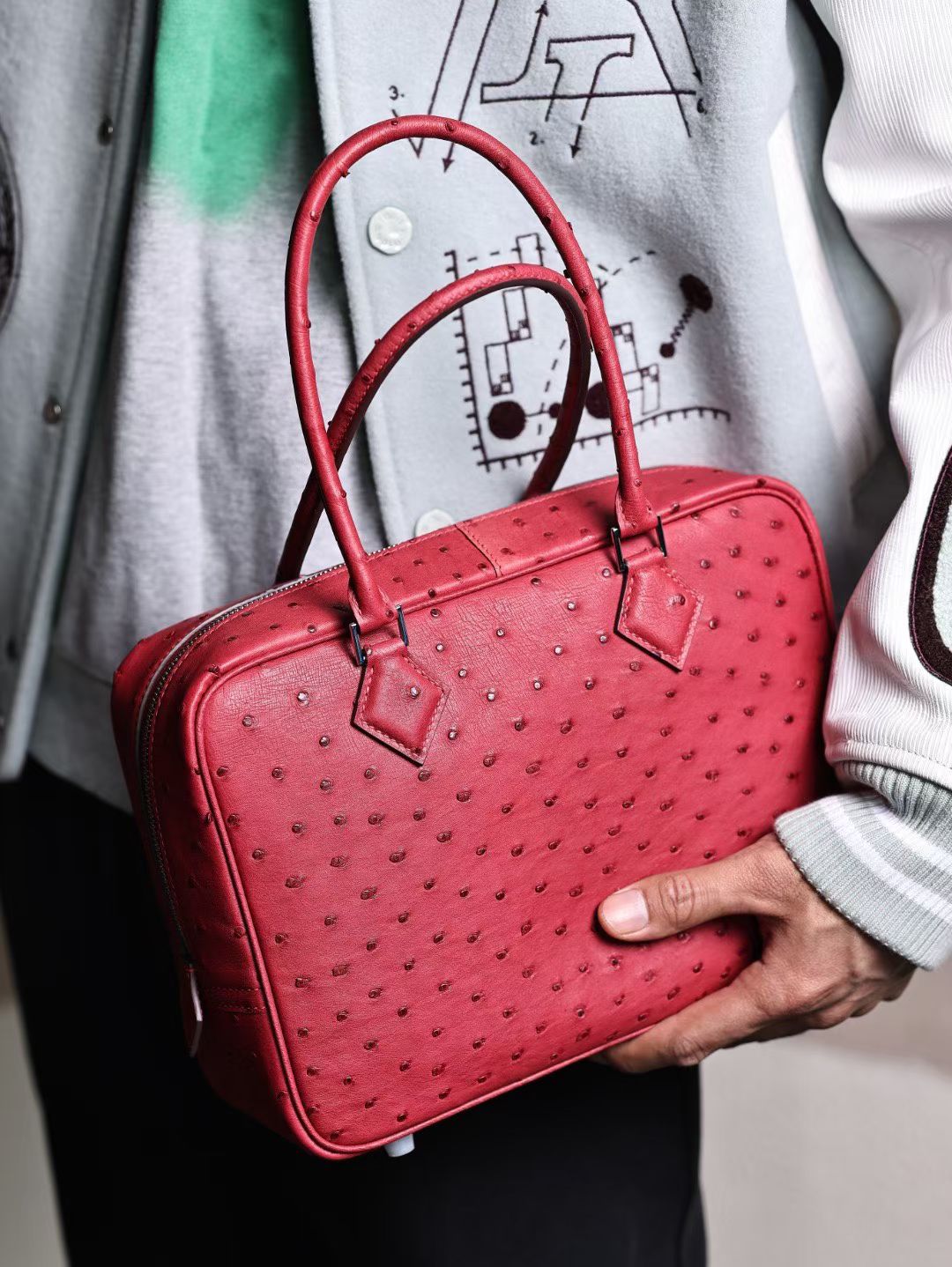 Womens Genuine Ostrich Skin Leather Top Handle Shopper Bags