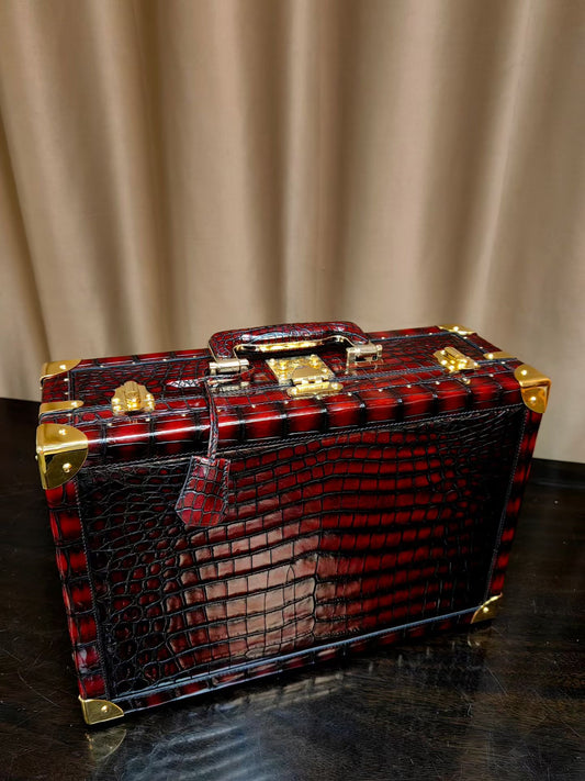 Genuine Crocodile Skin Leather Wine Box Bag Vintage Wine Red
