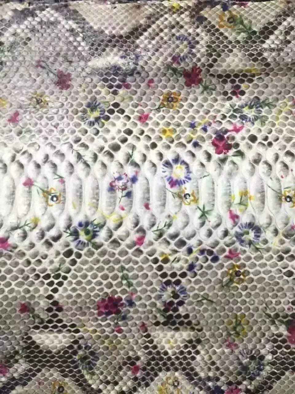 Exotic Python Skin Leather Colorway for apparel and accessories, showcasing textured reptile pattern and vibrant colors.