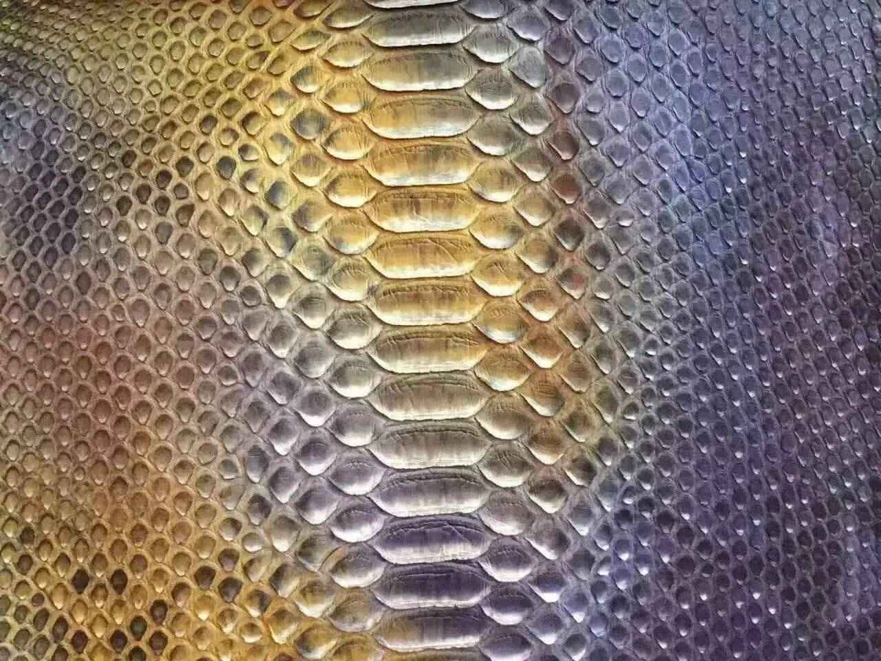 Exotic skin leather handbag featuring vibrant python skin pattern in colorful leather for stylish accessories.