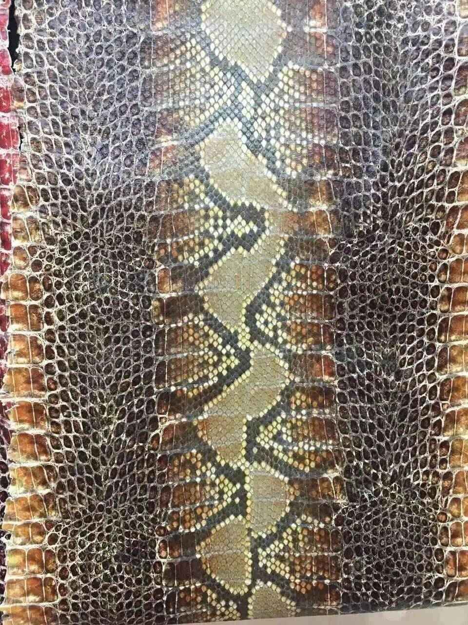 Close-up of Python Skin Leather in a vibrant colorway, showcasing the textured pattern and luxurious finish of the Exotic Skin Leather Bags product.