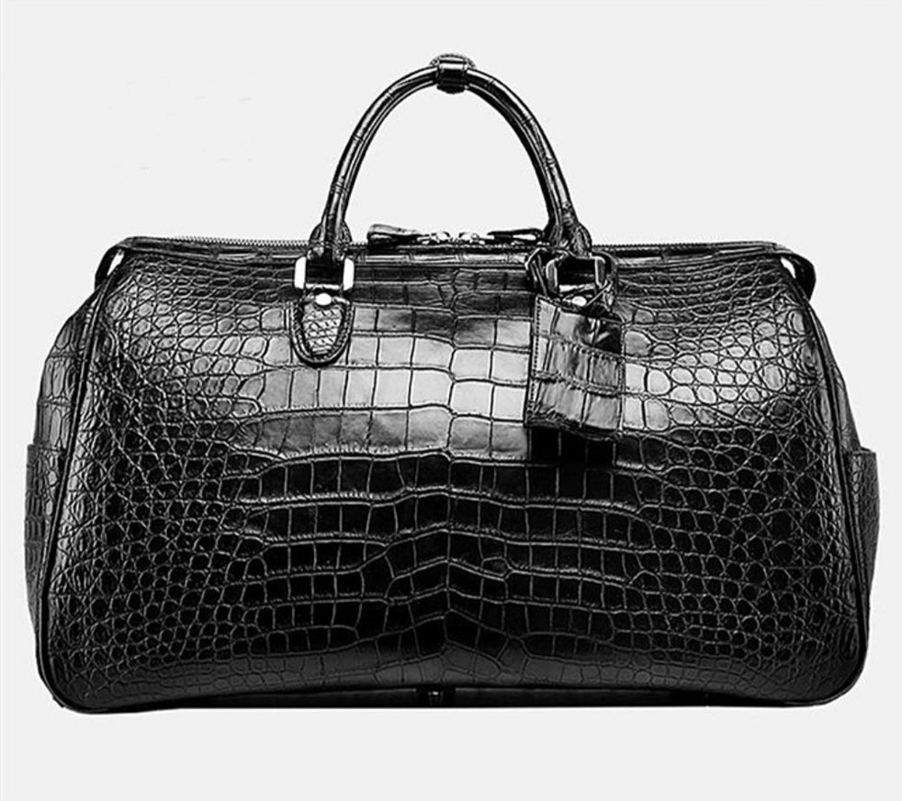 Genuine crocodile leather super XL travel duffel bag by Rossie Viren, large handbag with sturdy handles and textured finish.
