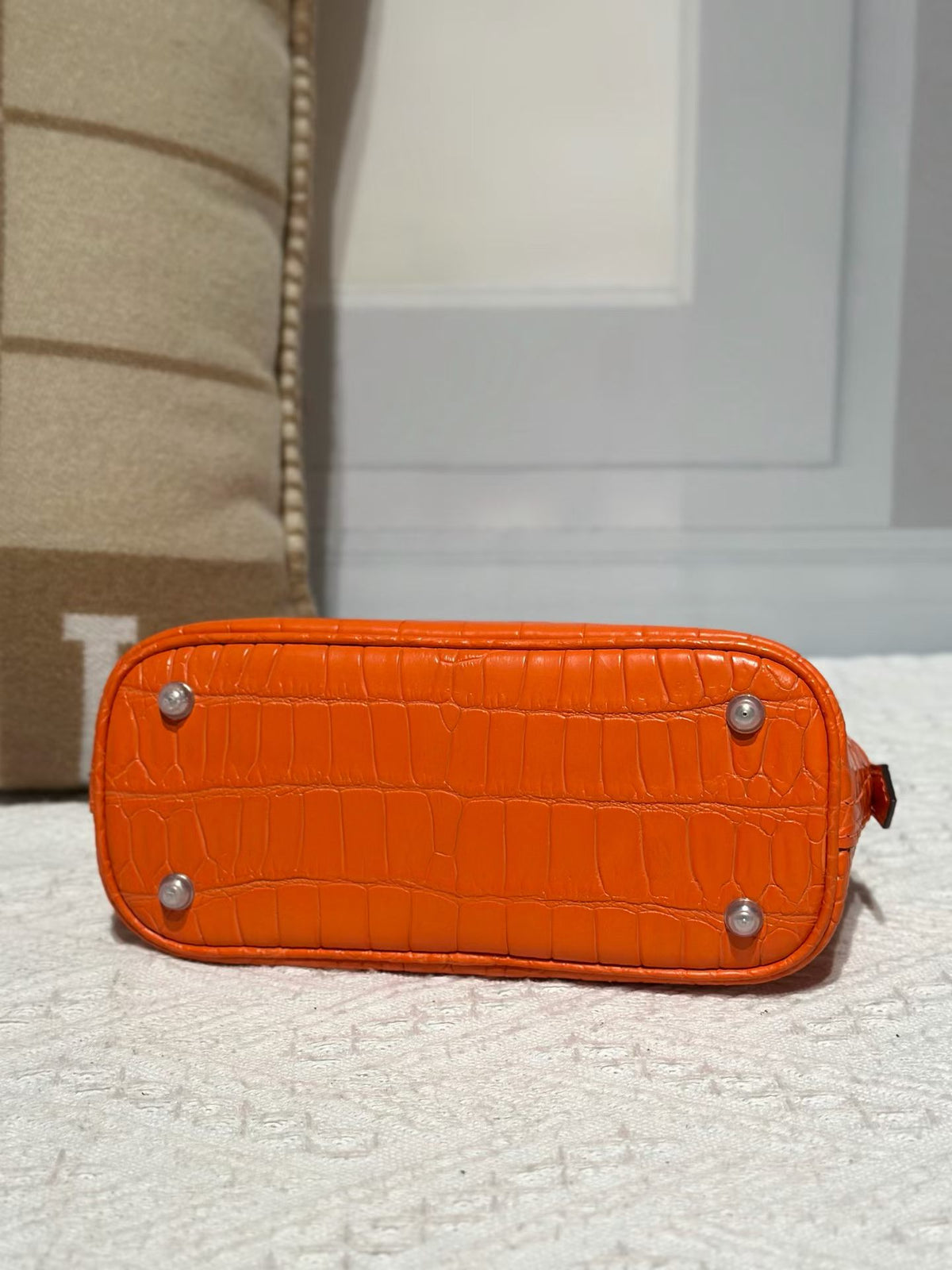 Genuine Crocodile Leather Mini Bowling Top Handle Bag Orange