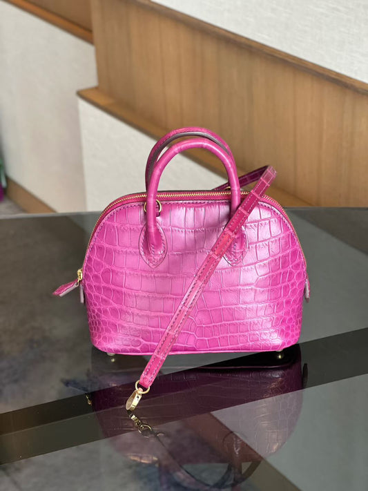 Womens Genuine Crocodile  Skin Leather Cross Body Handle  Bag Mini Purple