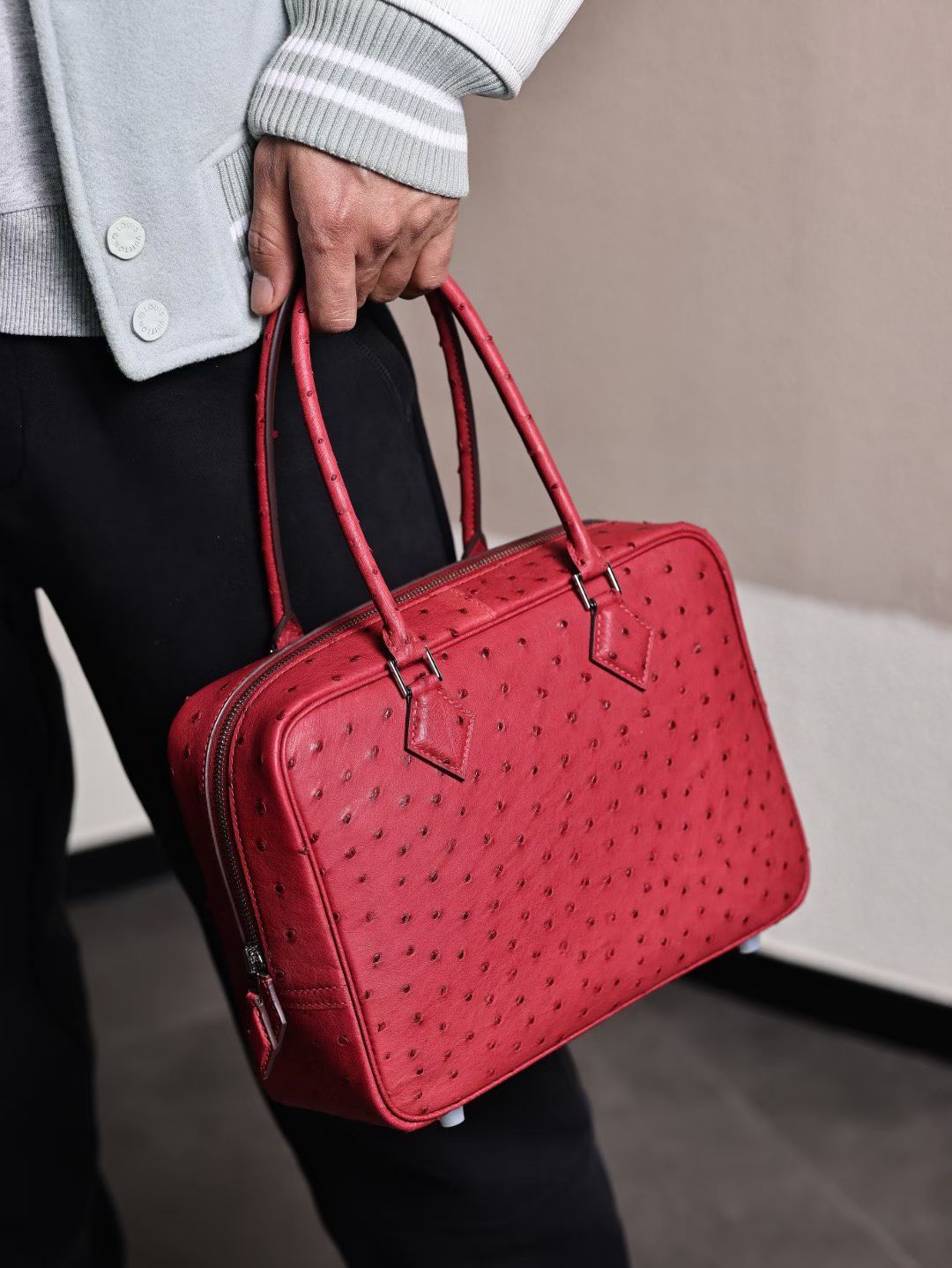 Womens Genuine Ostrich Skin Leather Top Handle Shopper Bags