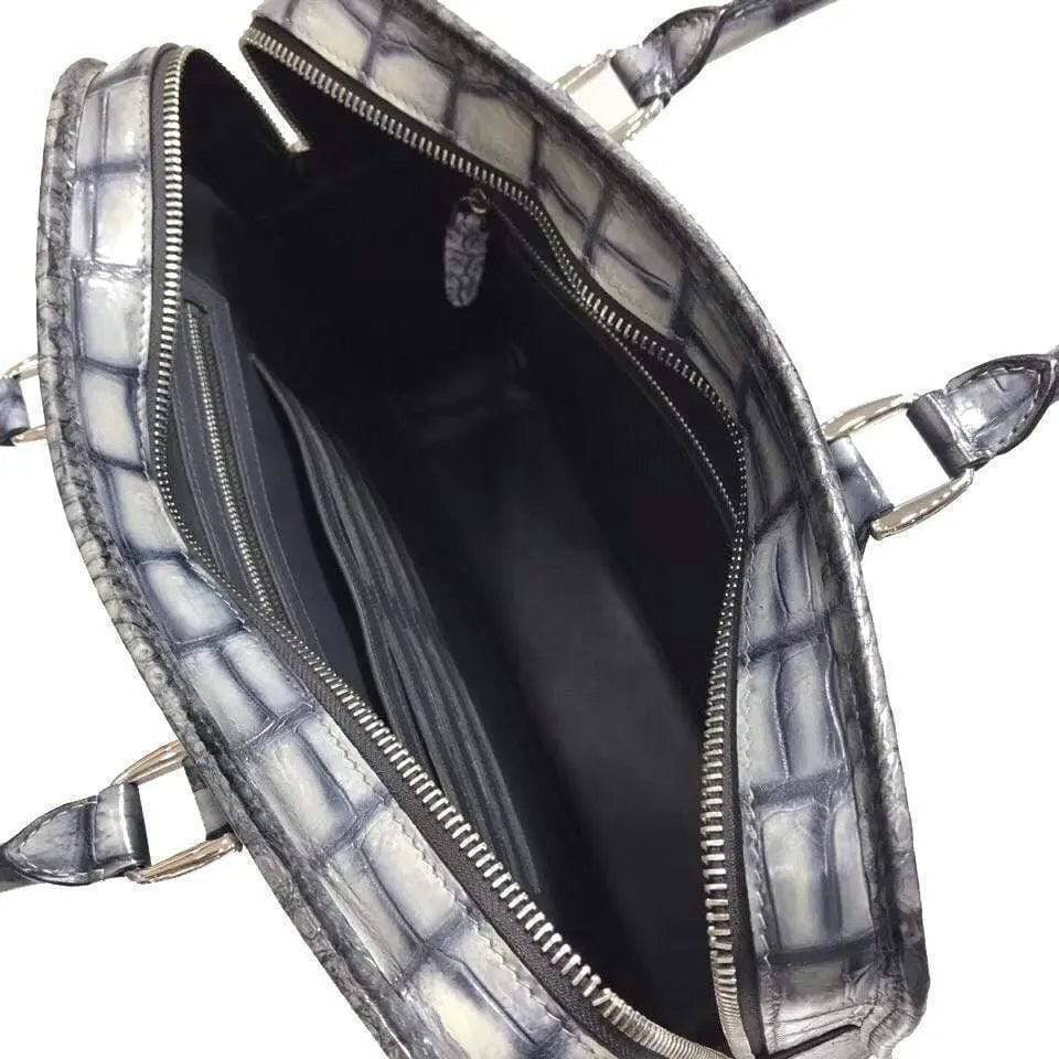Retro crocodile leather crossbody handbag by Rossie Viren, designed for laptops and business use, with a stylish vintage look.