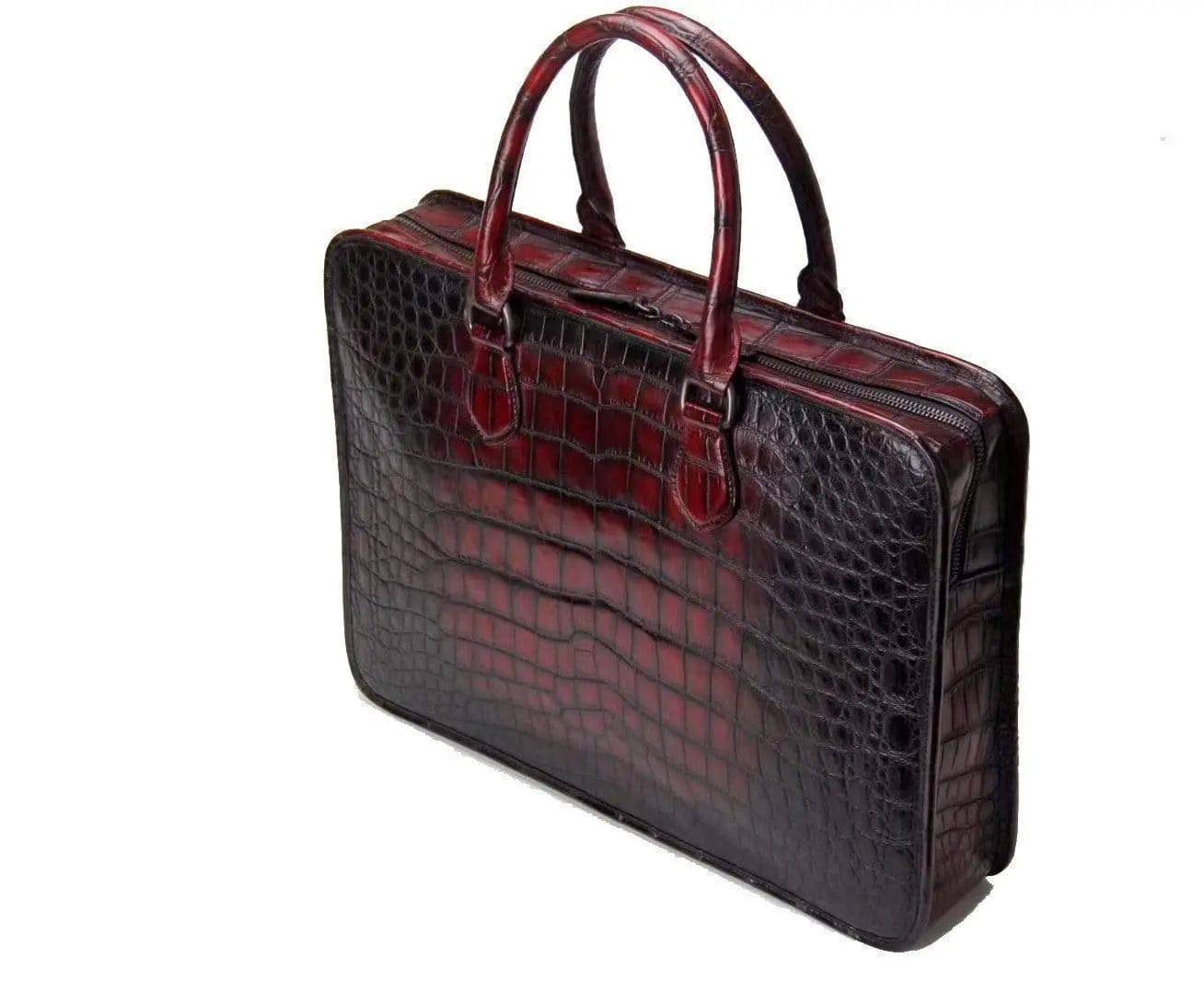 Retro crocodile leather crossbody handbag by Rossie Viren featuring a laptop compartment and classic business style.