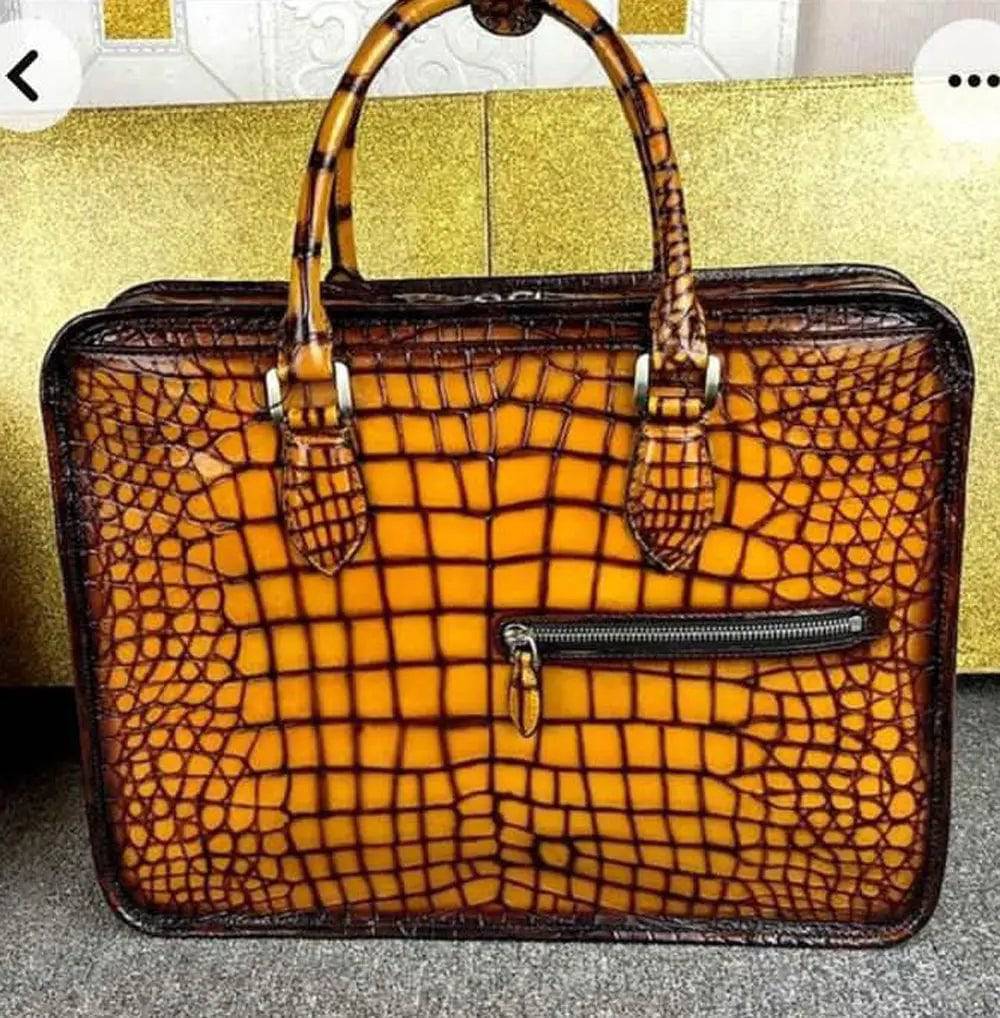 Rossie Viren retro crocodile leather crossbody handbag for laptops, stylish business bag with textured crocodile pattern.