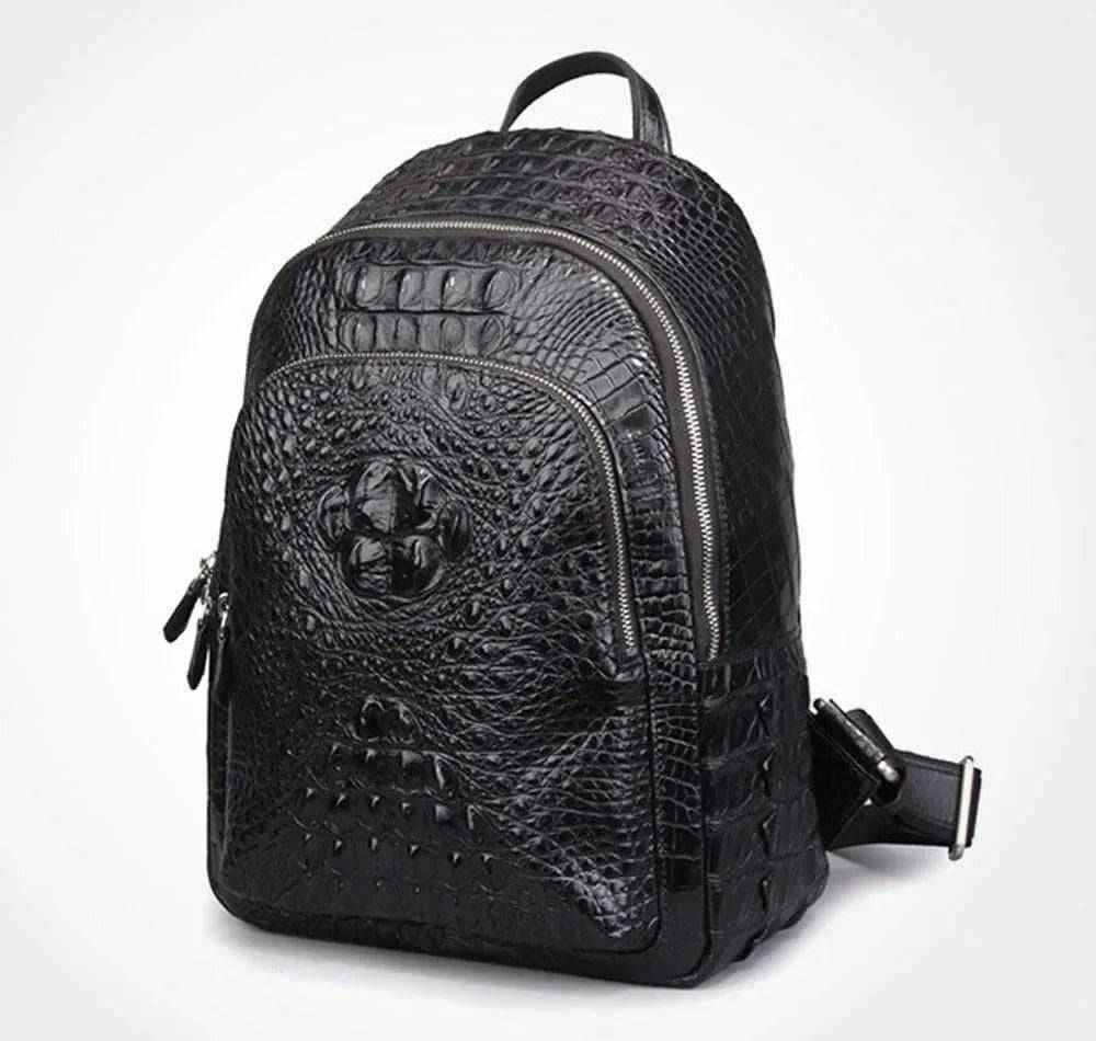 Rossie Viren unisex crocodile skin leather backpack, stylish handbag with textured crocodile pattern and sturdy straps.