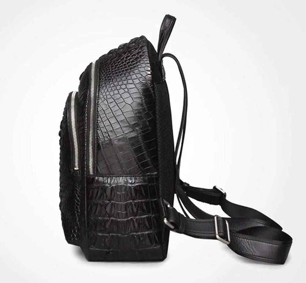 Rossie Viren unisex crocodile skin leather backpack handbag with textured finish and adjustable straps.